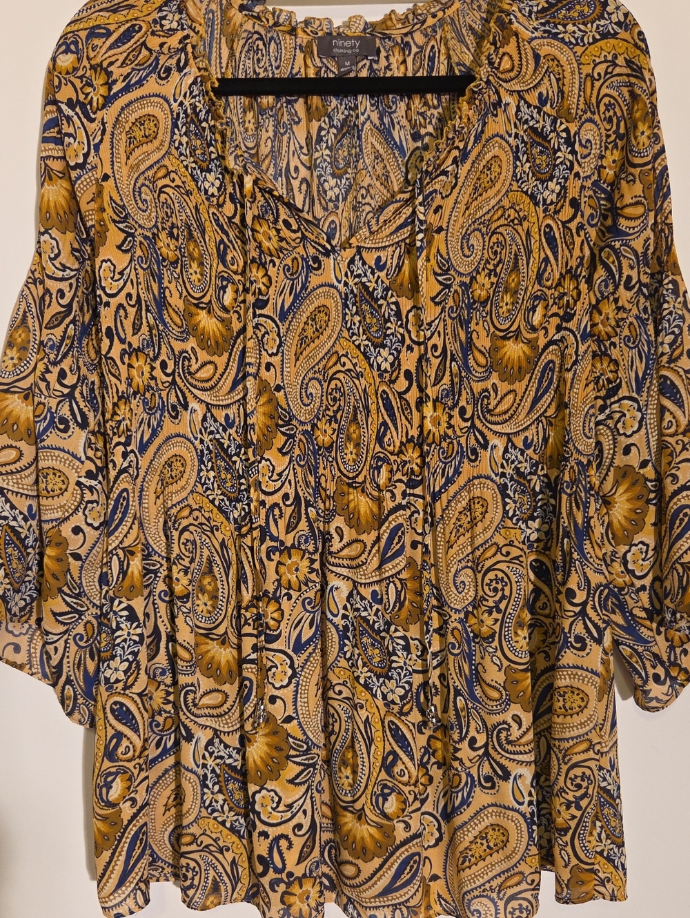 Paisley Peasant Blouse In A Mustard Yellow And Navy Blue